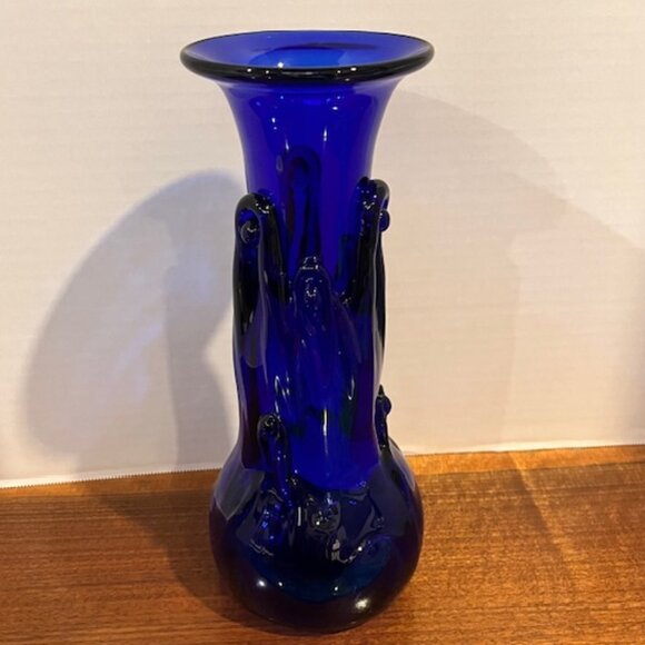 Hot Glass Works 11" Cobalt Blue Lily Pad Abstract Vase - Picture 2 of 12
